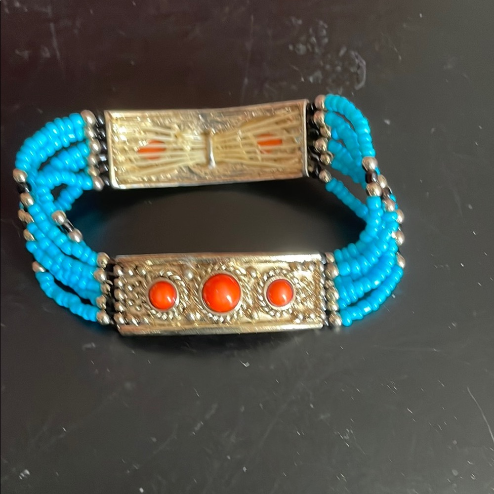 Turquoise and Orange Beaded Bracelet